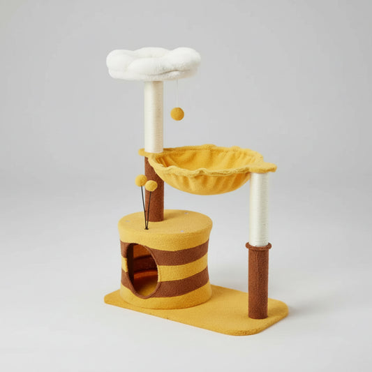 Bee Cat Tree | Indoor Cat Tower with Plush Condo