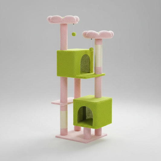 Floral Cat Tree | Indoor Cat Tower with Perches and Condos