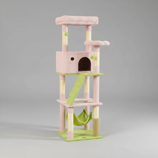 Pink Cat Tree with Condo & Hammock | Cat Furniture for Large Cats