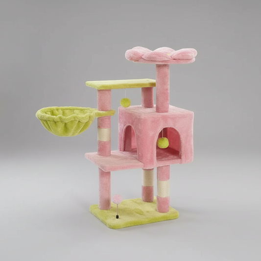 Pink Flower Cat Tree | Multi-Level Cat Furniture with Hammock